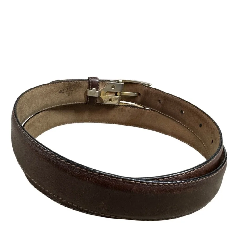 Saks Fifth Avenue Mens Brown Leather Dress Belt Size 34 Made in Italy 28219-291